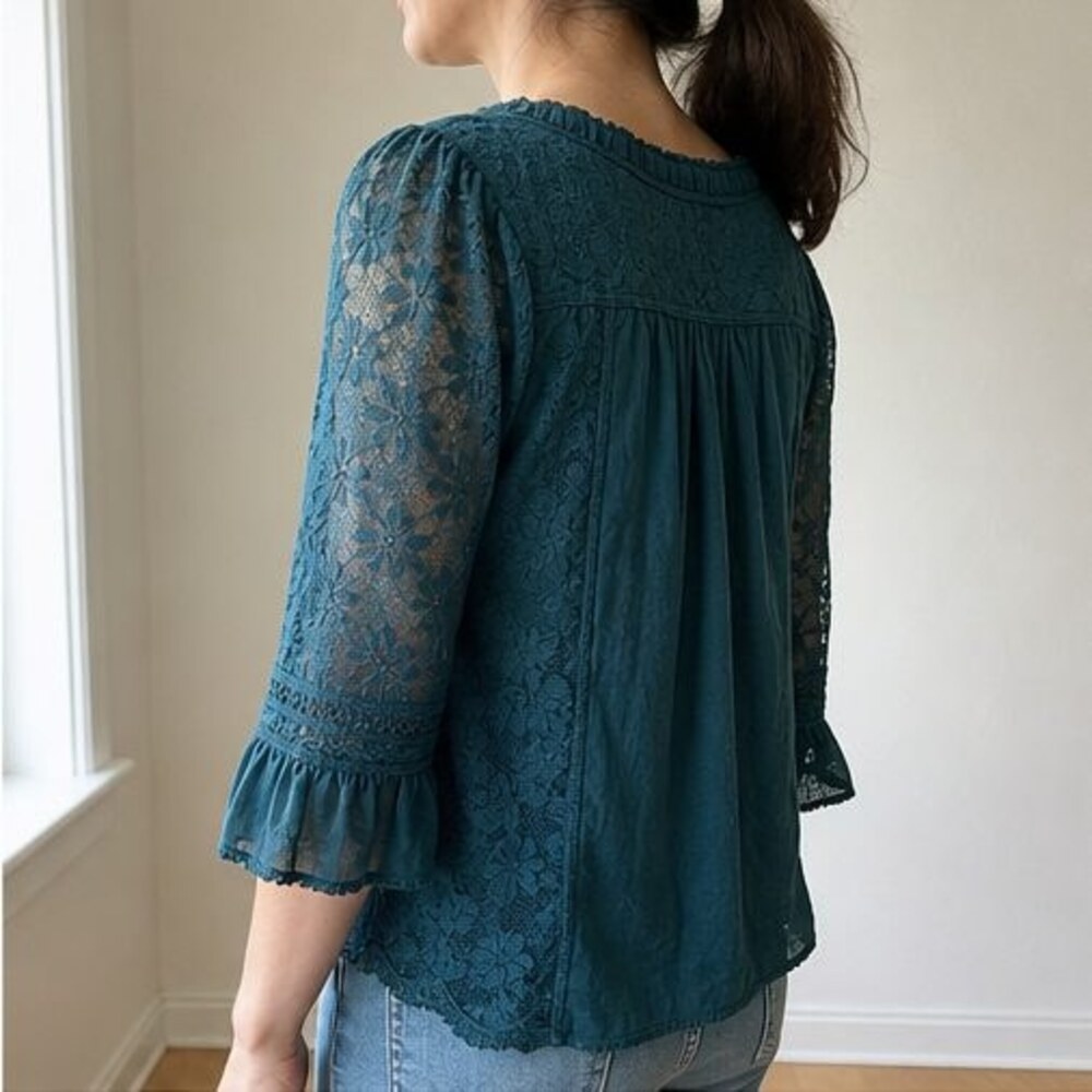 Teal Button Blouse - Picture 3 of 6